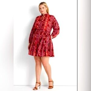 Plus Size Geo Stripe Belted Cotton Voile Dress Size‎ 14